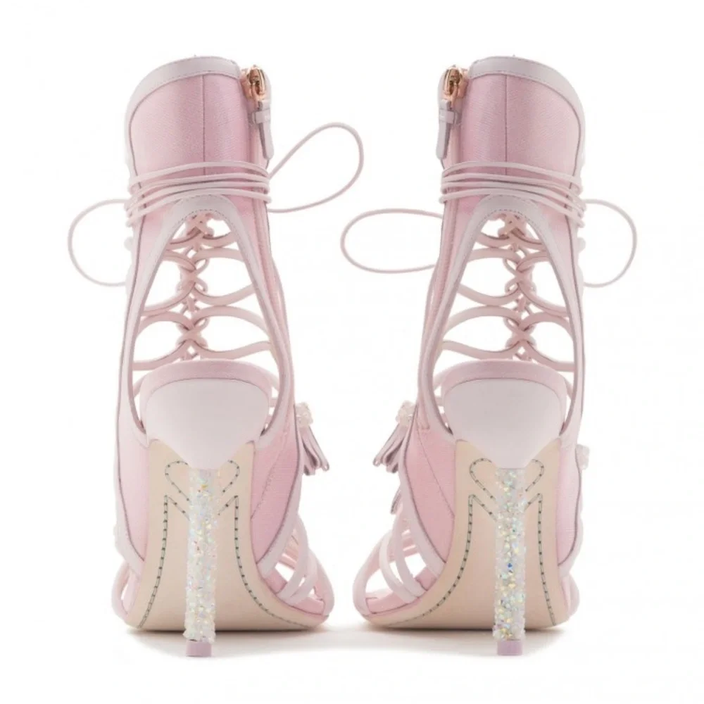 Sophia Webster LACEY pink glitter crystal tassels multi strap sandal hee… - Picture 4 of 9